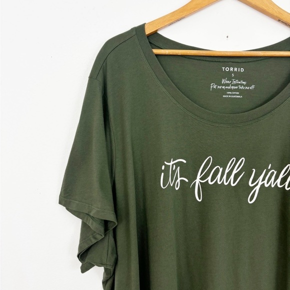 Torrid Olive Green “It’s Fall Y’all” Cotton Short Sleeves Round Neck Tee Size 5 - Picture 5 of 14